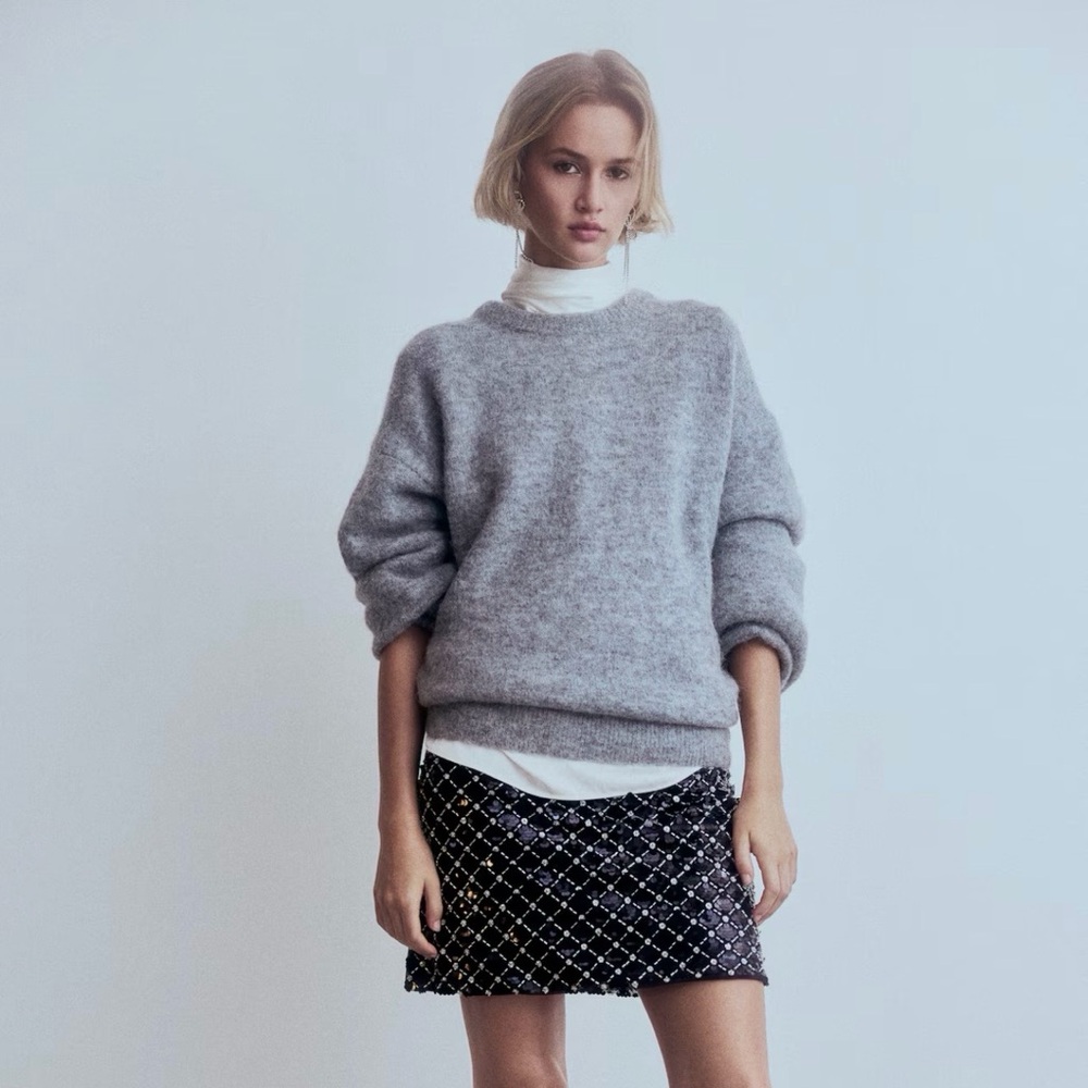H&M Soft Heather Gray Oversized Crew Neck Sweater